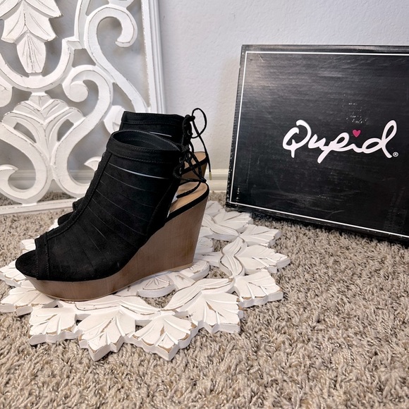New Women Qupid Suede wedges Slitted Wooden Platform Sandal NEW IN BOX! - Picture 7 of 13